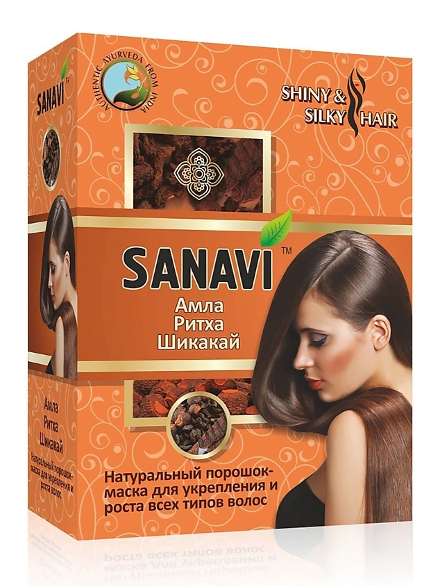 SANAVI Порошок-маска Амла+Ритха+Шикакай для ухода за волосами – фото 1