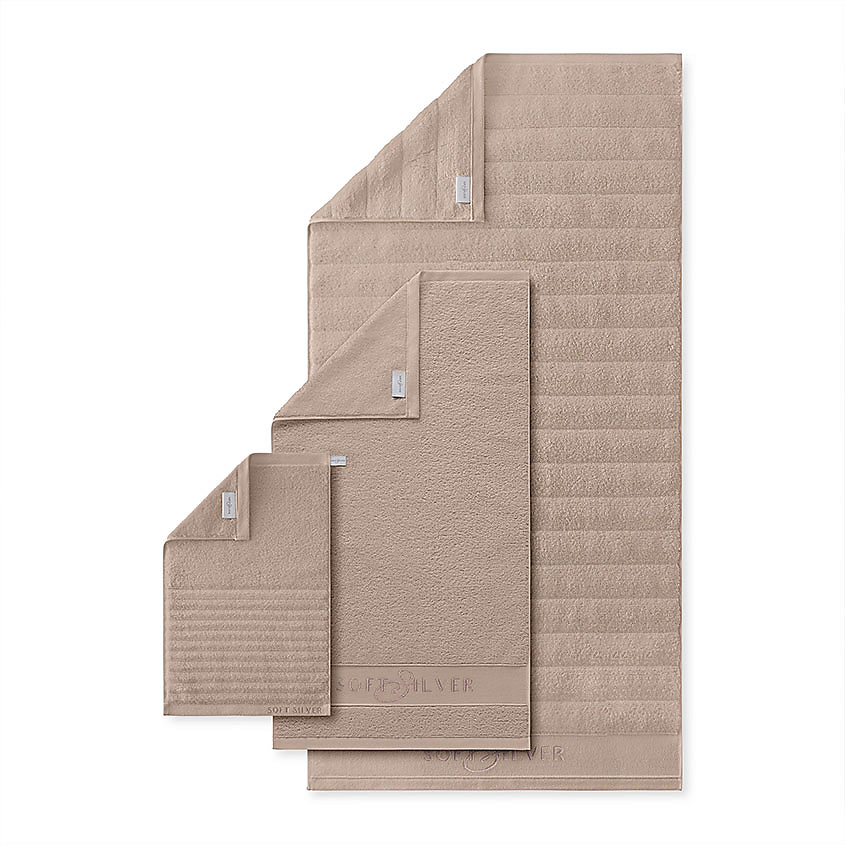 SOFT SILVER Набор Antibacterial Cotton Towels, полотенца для лица и тела 3 шт. Цвет: «Песчаный берег» (бежевый) – фото 1