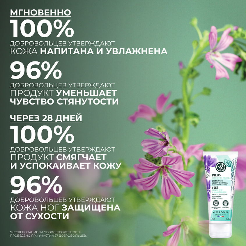 YVES ROCHER Быстровпитывающийся Крем для Ног – Для нормальной и сухой кожи, 75 мл – фото 4
