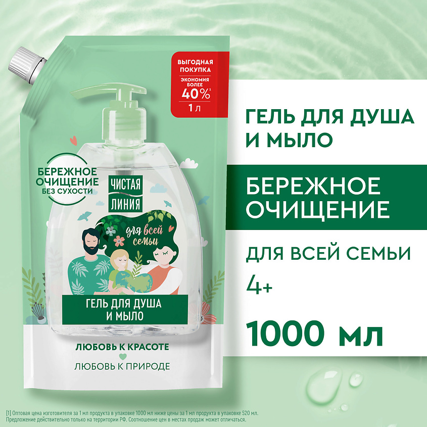 ЧИСТАЯ ЛИНИЯ Мыло жидкое и Гель для душа 2в1 (дой-пак) – фото 7
