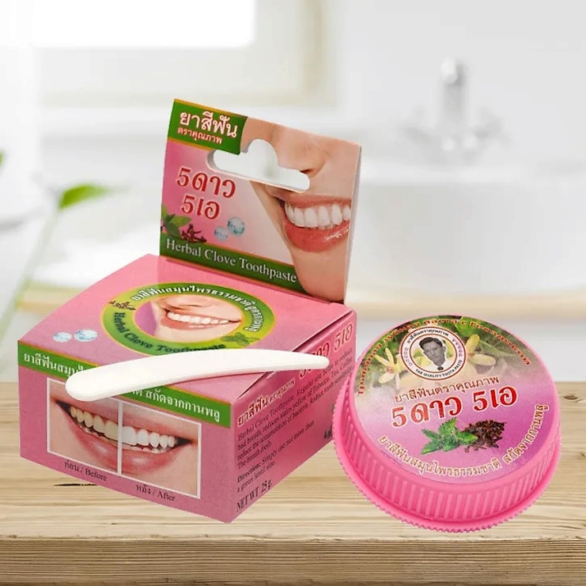 5 STAR COSMETIC Зубная паста тайская круглая отбеливающая с экстрактом Гвоздики – фото 2