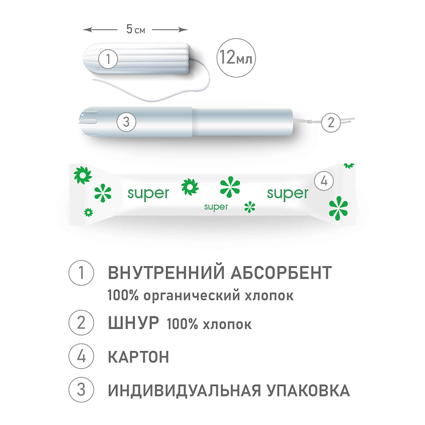 MASMI Гигиенические тампоны Super из органического хлопка с аппликатором – фото 2