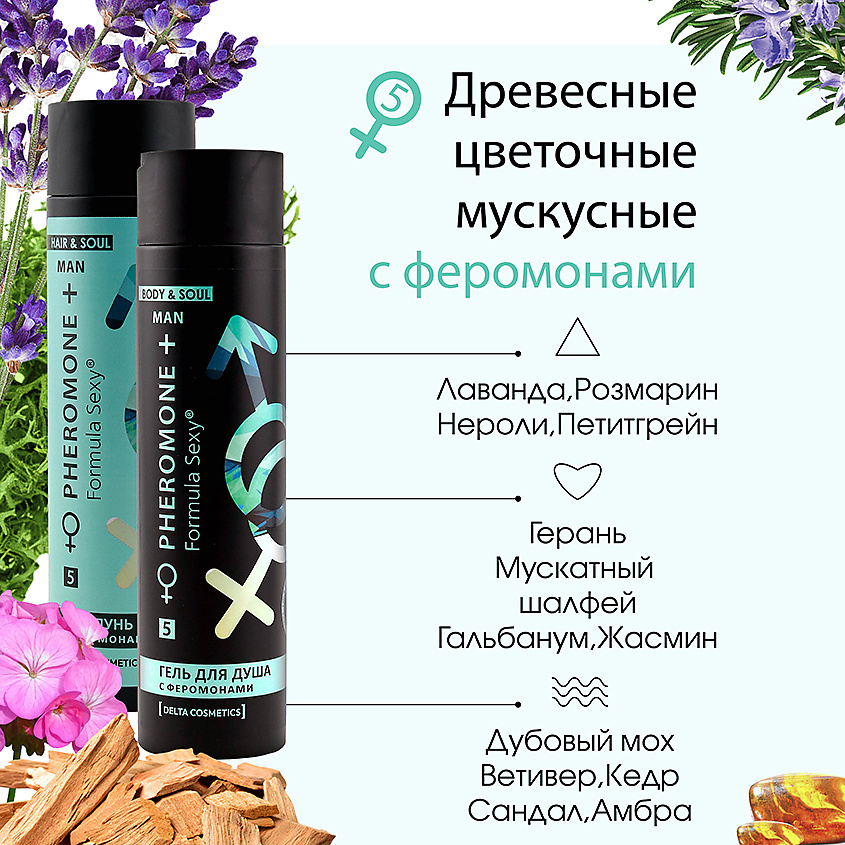FORMULA SEXY Подарочный набор для мужчин с феромонами №5 Шампунь + Гель для душа без SLS, парабенов – фото 6