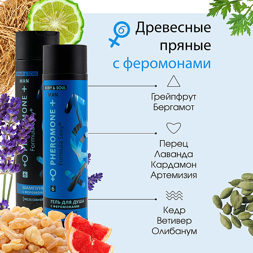 FORMULA SEXY Подарочный набор для мужчин с феромонами №6 Шампунь + Гель для душа без SLS, парабенов – фото 5