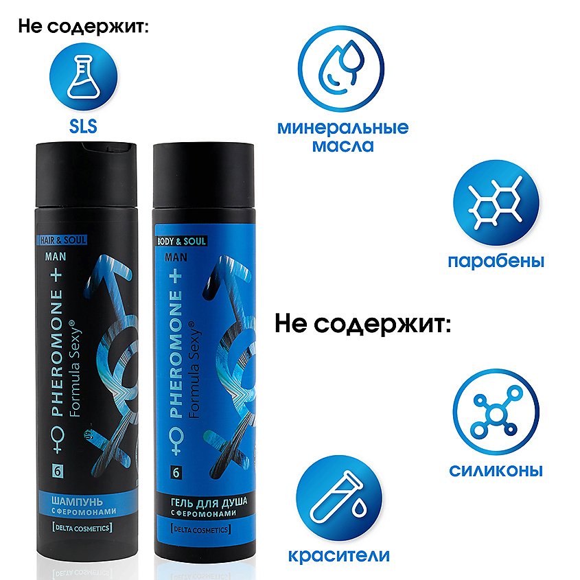 FORMULA SEXY Подарочный набор для мужчин с феромонами №6 Шампунь + Гель для душа без SLS, парабенов – фото 4