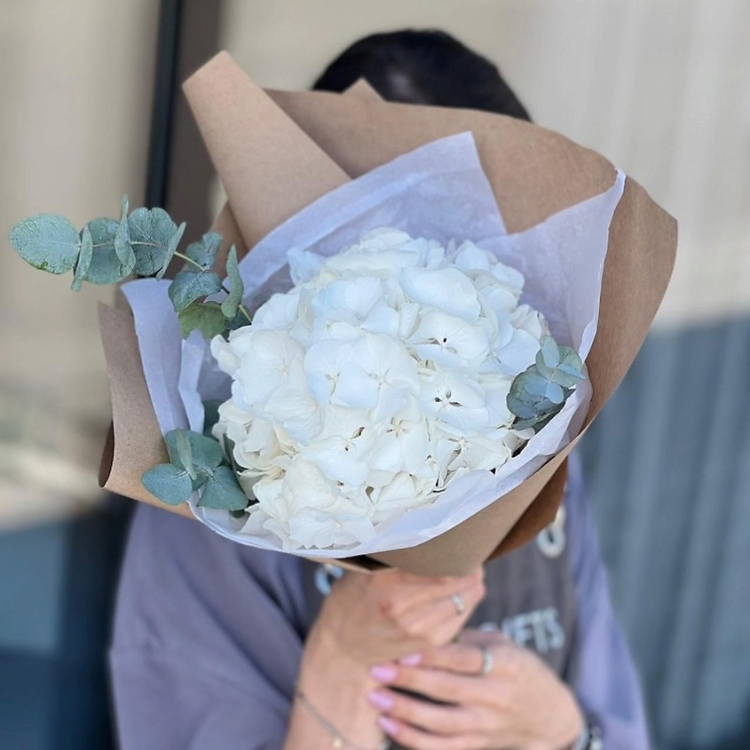 KIWIGIFTS Букет цветов живые Гортензия, Эвкалипт – фото 3