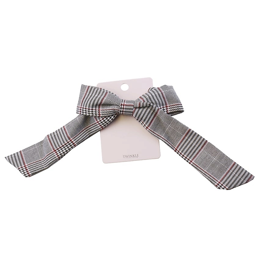 TWINKLE Резинка для волос с бантом Gray Checker – фото 2