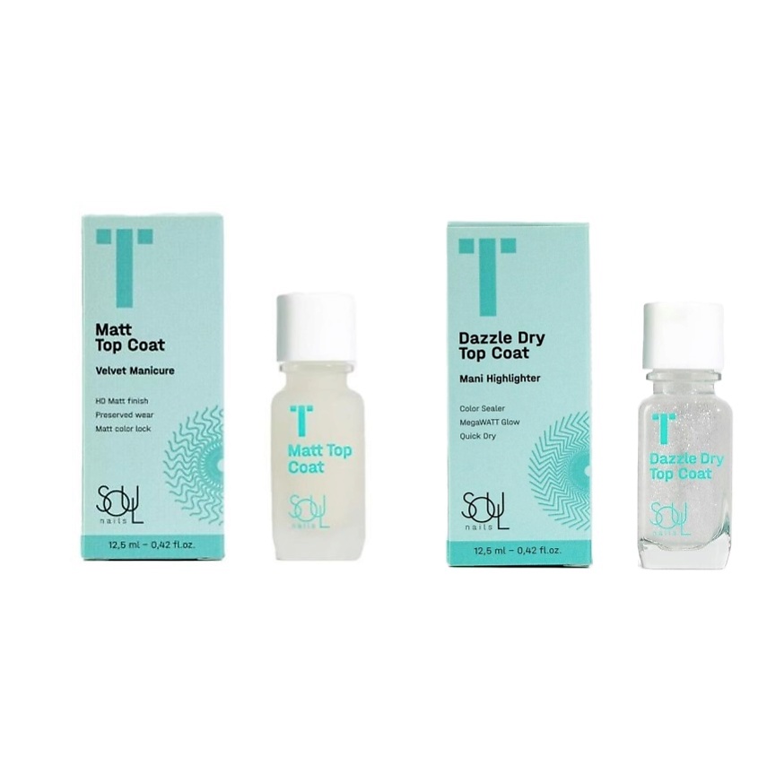 SOULNAILS Набор SOUL Dazzle Dry + Matt Top Coats – фото 1
