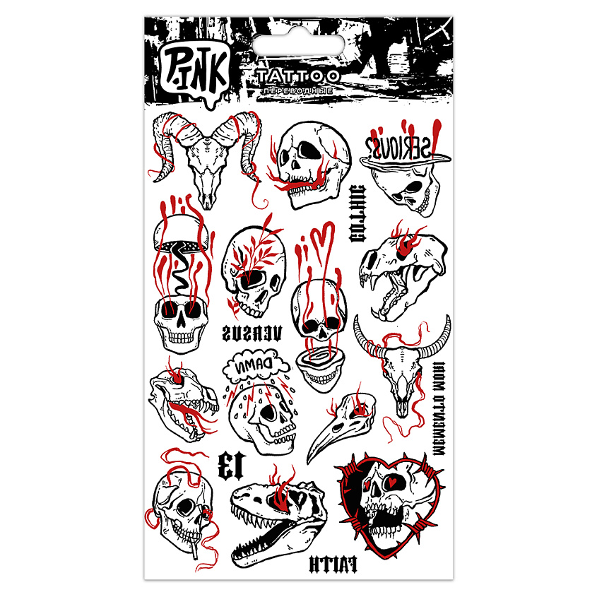 P.INK Наклейки-тату переводные Черепа Красные – фото 2