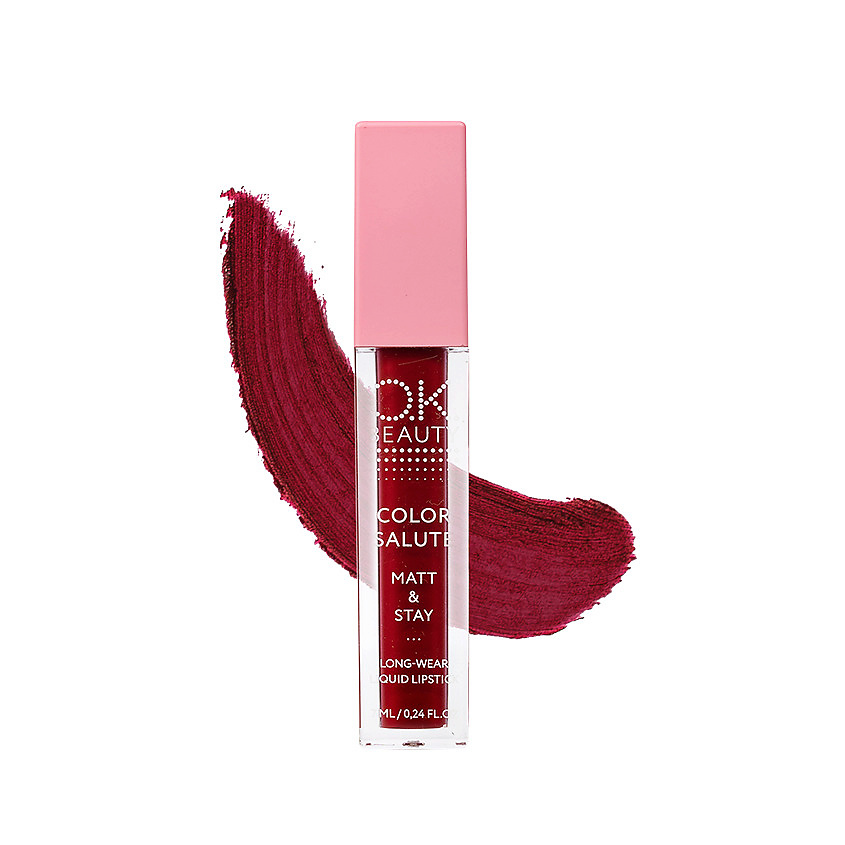 OK BEAUTY Матовая стойкая жидкая губная помада COLOR SALUTE MATT & STAY, Dita 7 мл – фото 1