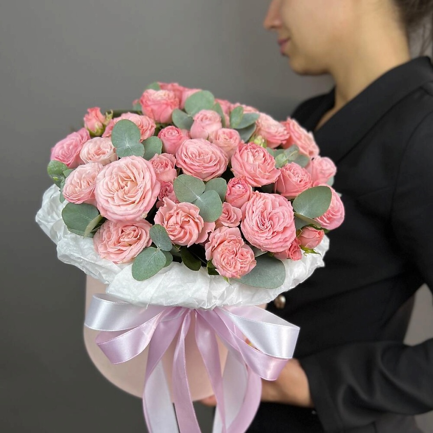 ART FLORA Коробочка с пионовидной розой и эвкалиптом – фото 1