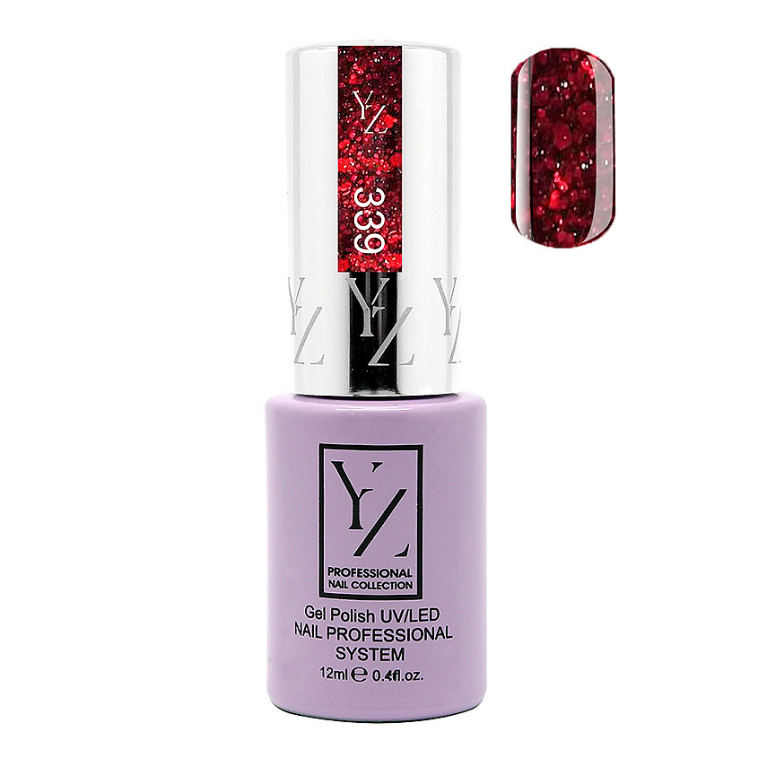YLLOZURE Гель-лак Uv Led Yllozure Nail Professional, 339, искристый бордовый, 12 мл – фото 2