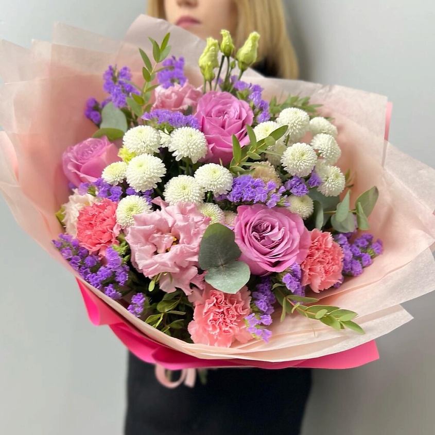 FLORES Яркий букет с розами и махровой эустомой – фото 2