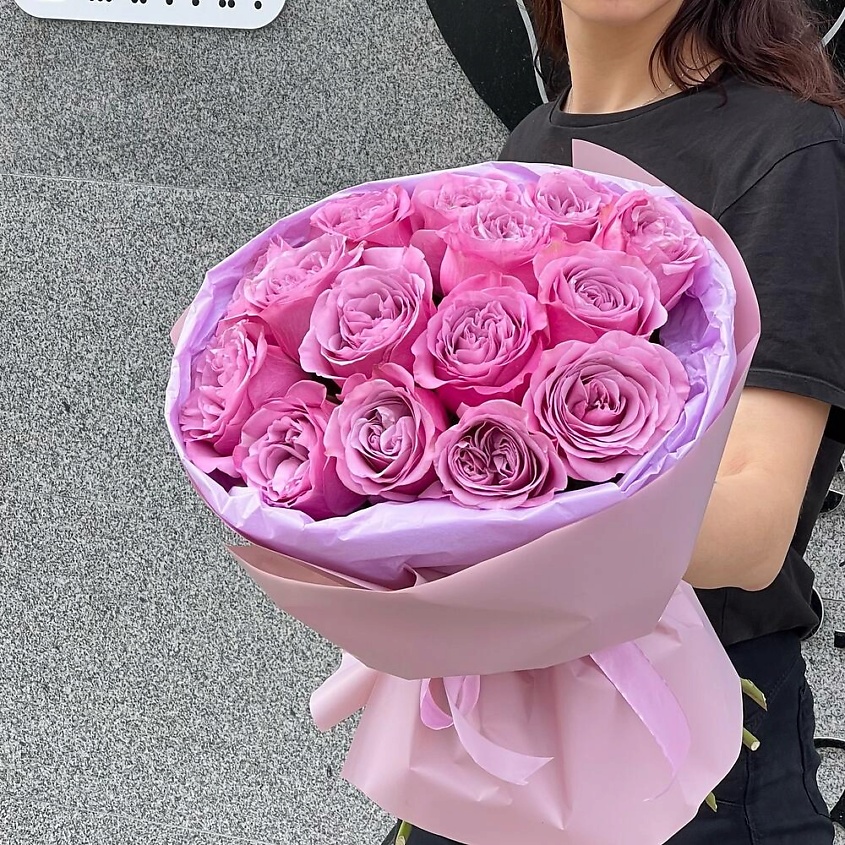 FLORES 15 пионовидных пышных розовых роз QUEENS CROWN в упаковке – фото 2