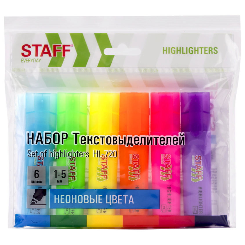 STAFF Текстовыделители  HL-720 6шт, неон ассорти – фото 1