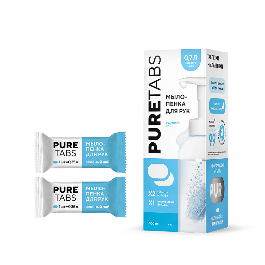 PURETABS Мыло-пенка для рук - бутылка и 2 таблетки – фото 1