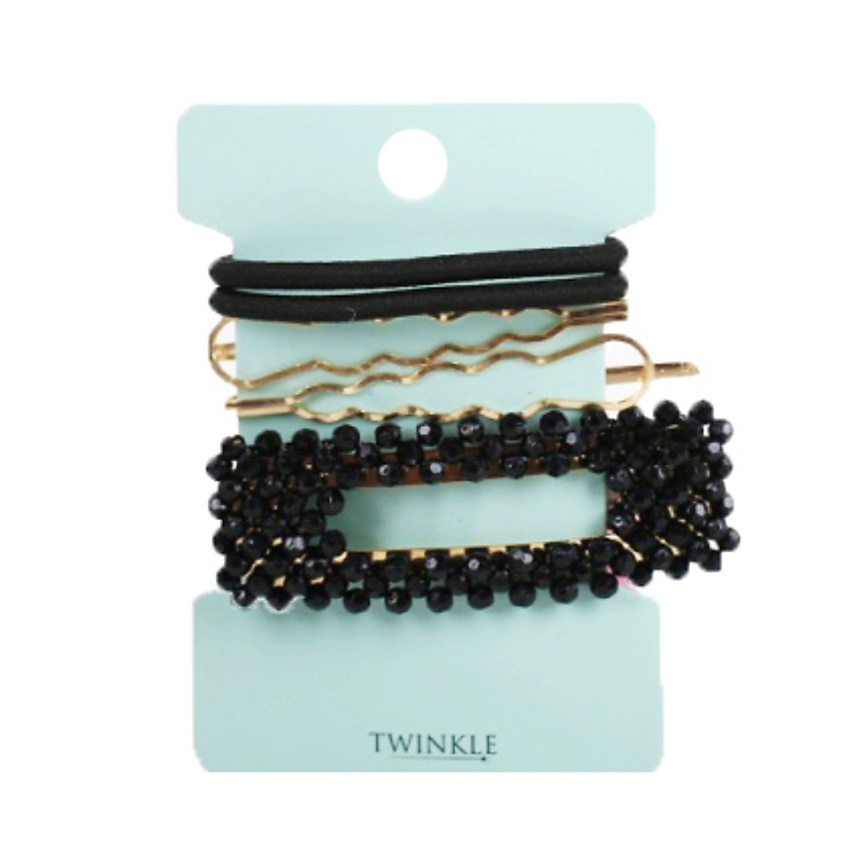 TWINKLE Набор заколок и резинок для волос Black+Gold – фото 2