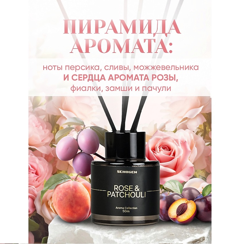 SCHOGEN Аромадиффузор с палочками аромат для дома Rose&Patchouli – фото 3