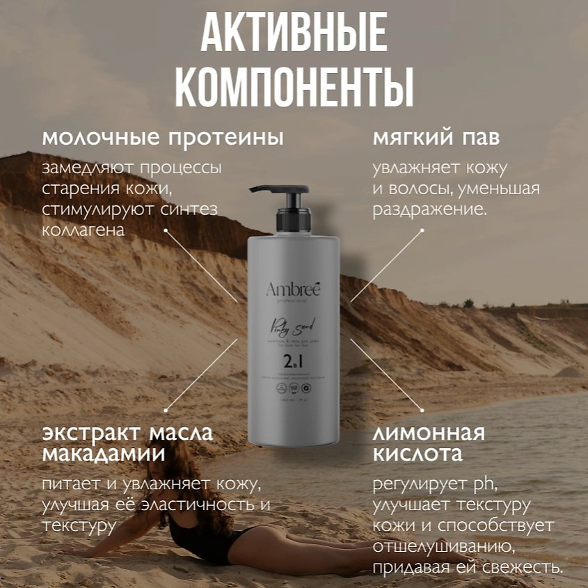 AMBREE Гель для душа мужской парфюмированный Professional, Pinky Sand, 1000 мл – фото 3