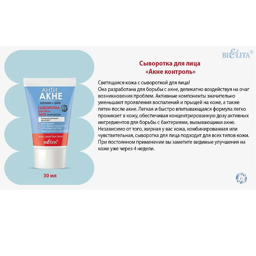 БЕЛИТА Сыворотка для лица "Акне контроль" АНТИ АКНЕ – фото 2