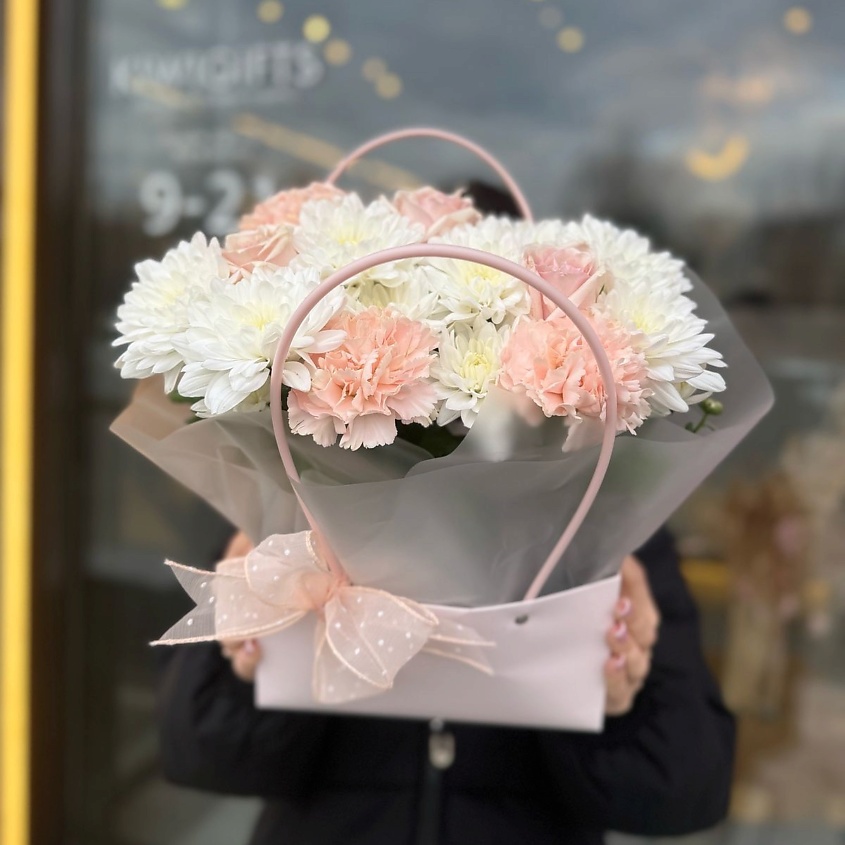 KIWIGIFTS Букет цветов живые розы, хризантемы, гвоздики – фото 5