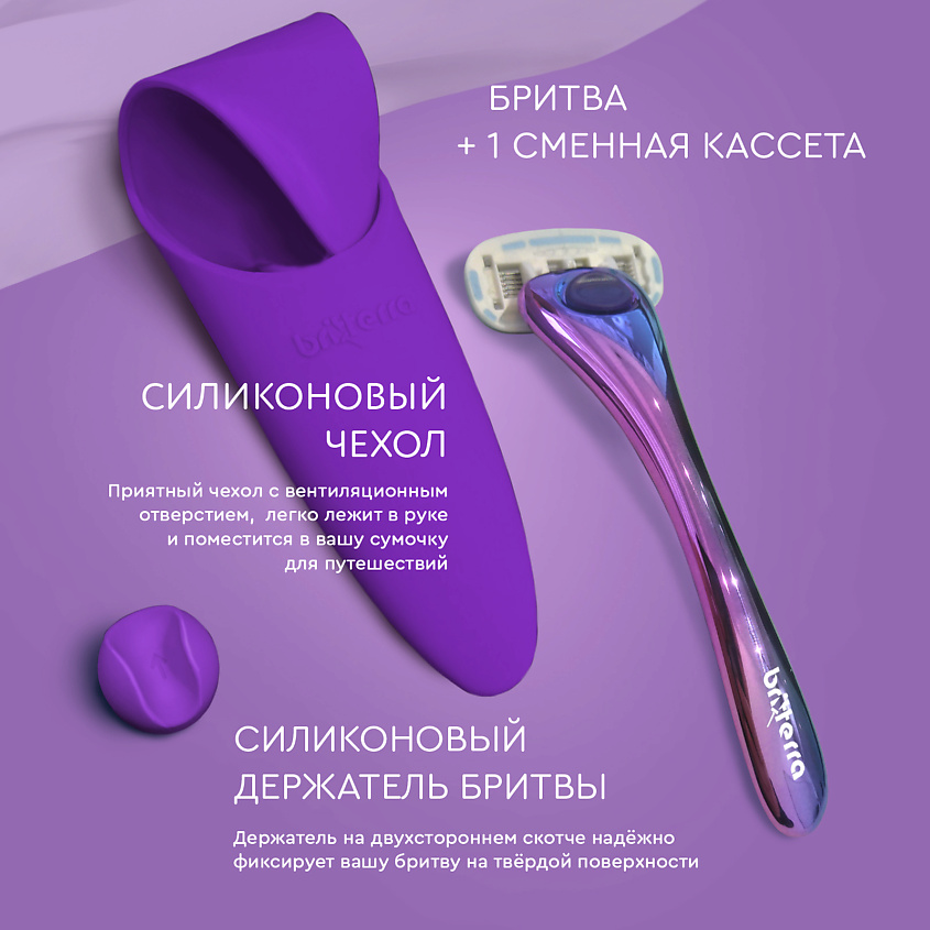 BRITTERRA Бритва женская 5 лезвий, 1 запасная кассета, настенный держатель и футляр для бритвы – фото 14