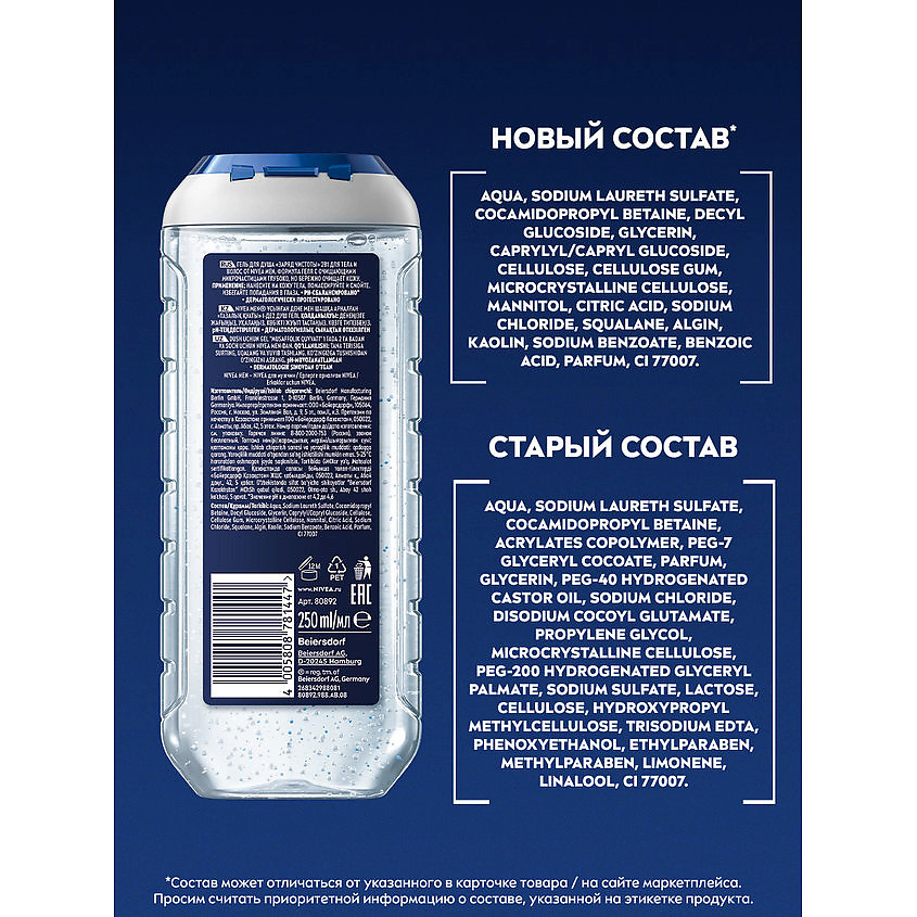 NIVEA Гель для душа мужской "Заряд чистоты" 2 в 1 для тела и волос Men – фото 2