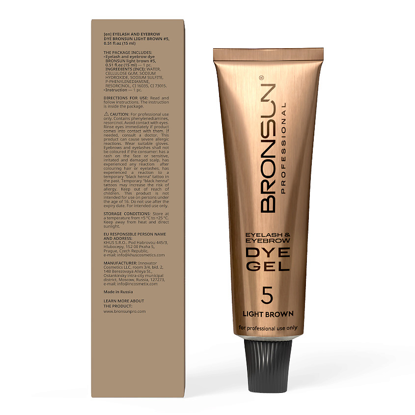 BRONSUN Гель-краска для ресниц и бровей Eyelash and Eyebrow DYE, № 5 Светло-коричневый, 15 мл – фото 4