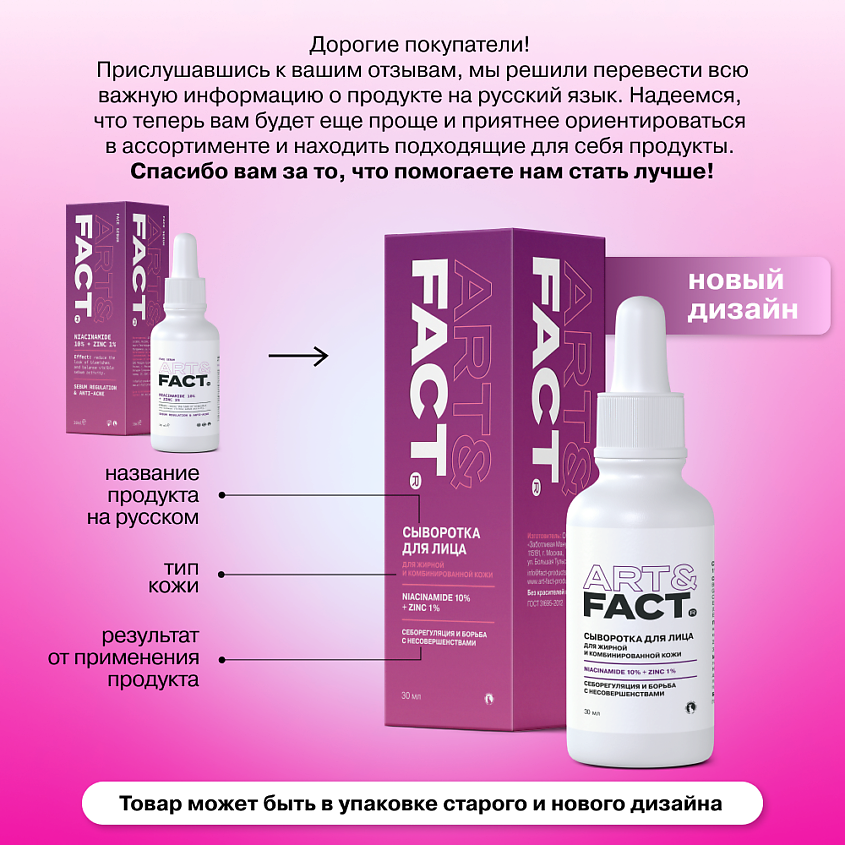 ART&FACT Сыворотка для лица с цинком и ниацинамидом – фото 10