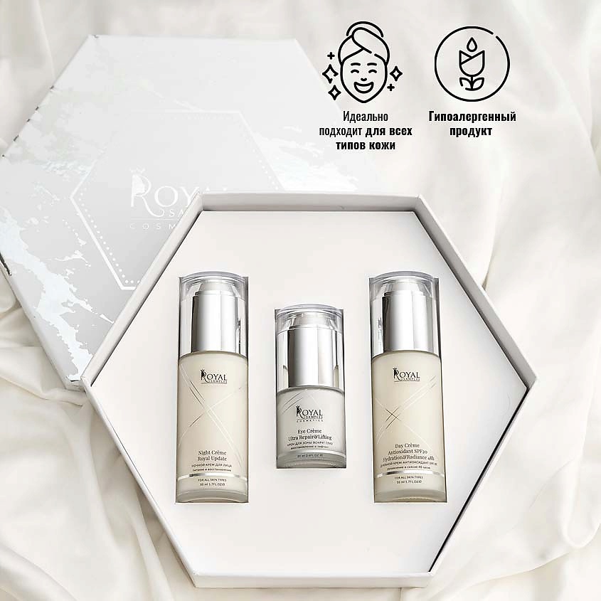ROYAL SAMPLES Косметический набор Ideal Face крем для лица дневной +крем ночной +крем для век – фото 9