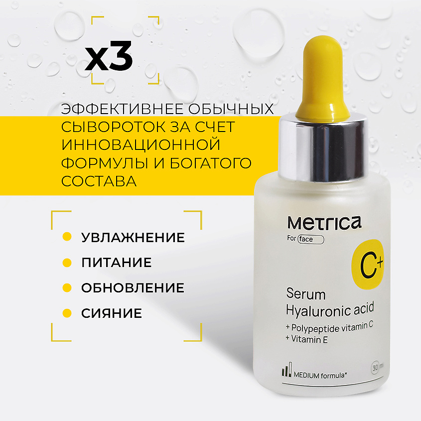 METRICA Увлажняющая сыворотка для лица с гиалуроном и витаминами С, В и Е – фото 7