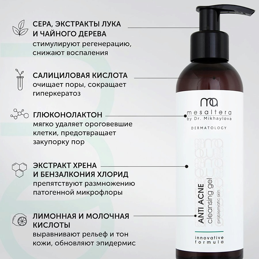 MESALTERA BY DR. MIKHAYLOVA Гель для умывания очищающий для проблемной кожи ANTI ACNE CLEANSING GEL – фото 3