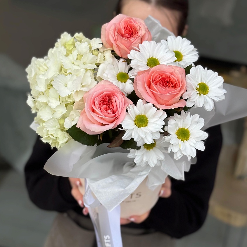 KIWIGIFTS Букет цветов живые розы, хризантемы, гортензия – фото 5