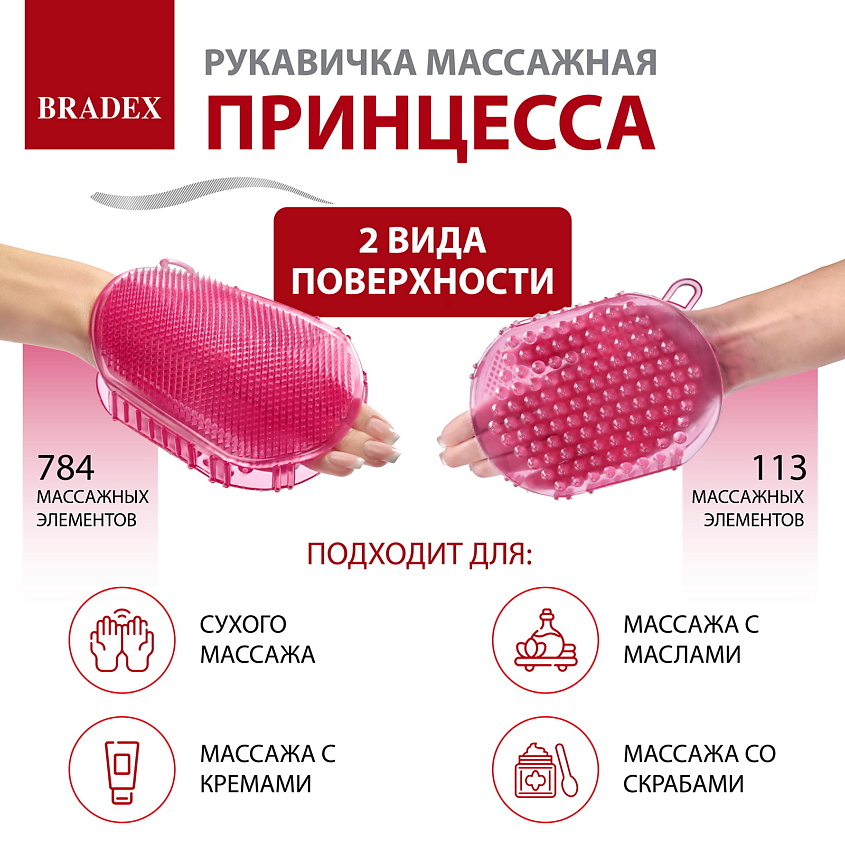BRADEX Рукавичка массажная «ПРИНЦЕССА» из полимерных материалов – фото 8