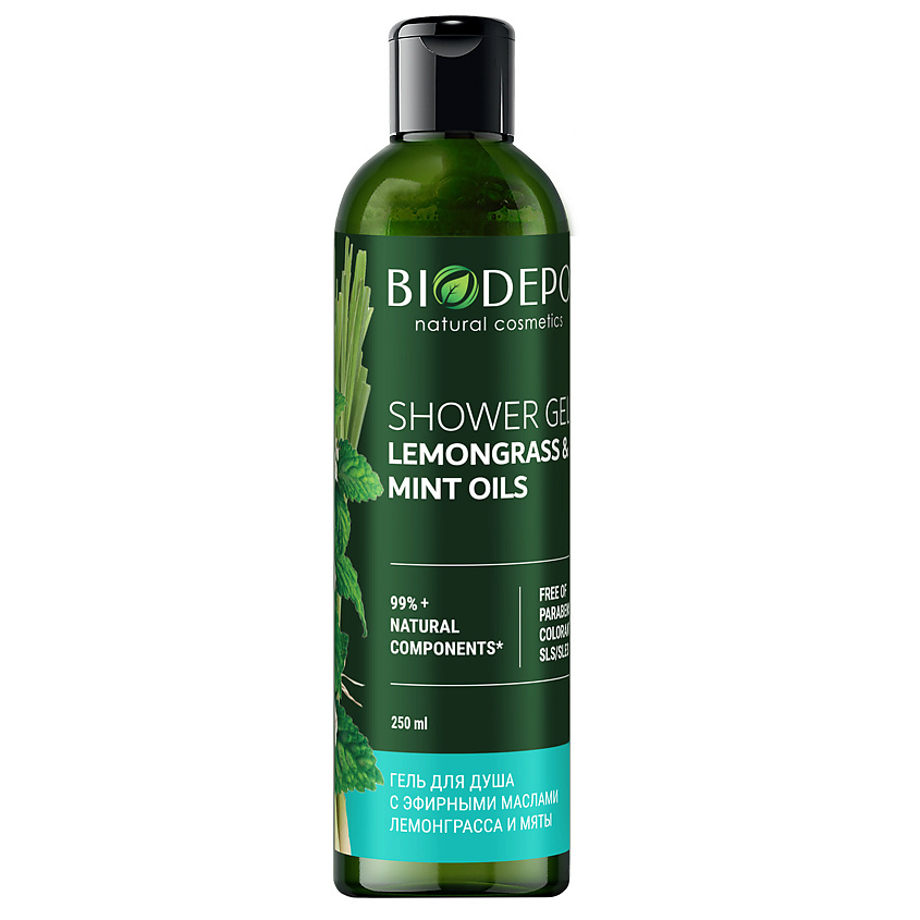 BIODEPO Гель для душа натуральный с эфирными маслами лемонграсса и мяты Lemongrass And Peppermint Essential Oils – фото 1