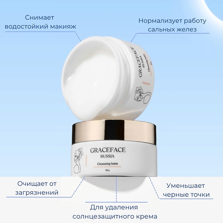 GRACE FACE Гидрофильный бальзам в стике для снятия стойкого макияжа и умывания лица, 50 г – фото 3