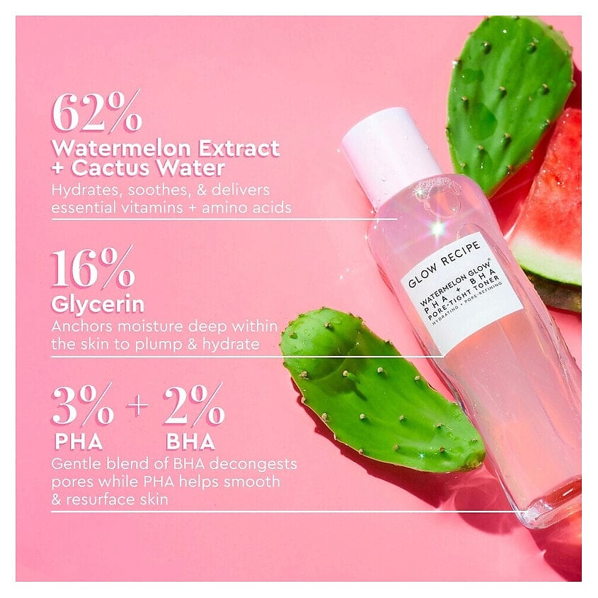 GLOW RECIPE Тоник, сужающий поры, Watermelon Glow PHA + BHA Pore-Tight – фото 3