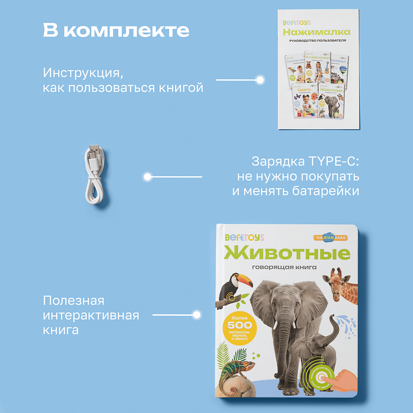 BERTTOYS Говорящая интерактивная книга для детей Животные – фото 12