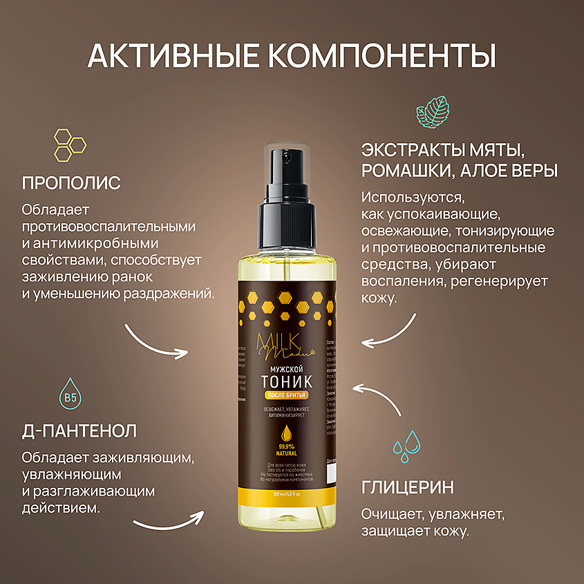 MILK MADU Тоник для лица увлажняющий после бритья – фото 3