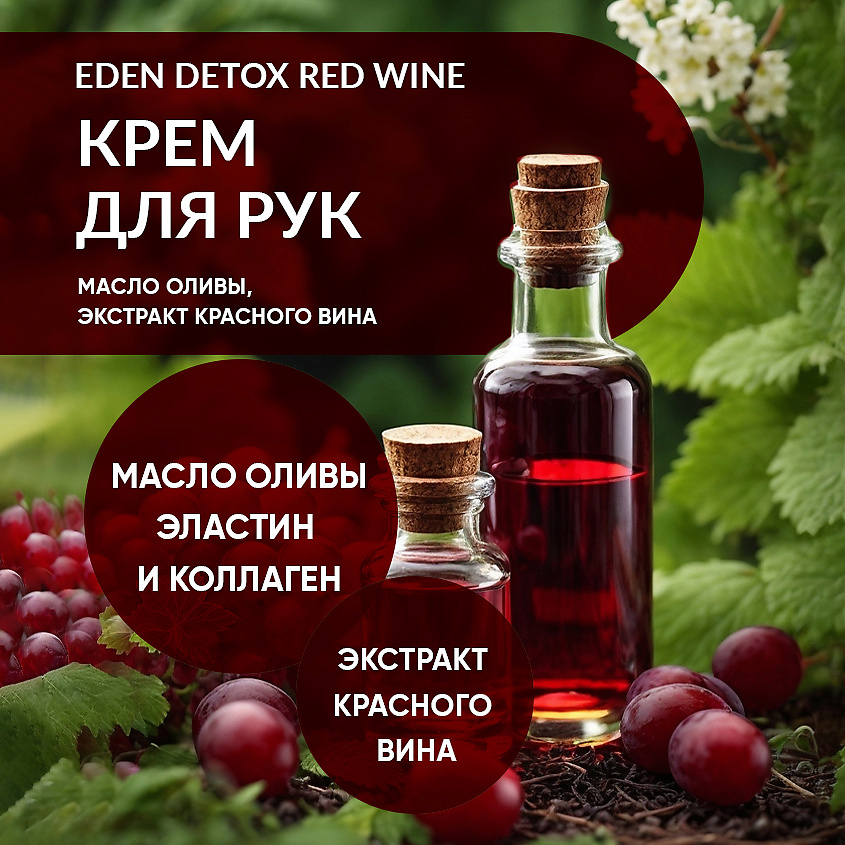 EDEN Увлажняющий крем для рук Red Wine с коллагеном и эластином для упругости кожи – фото 4