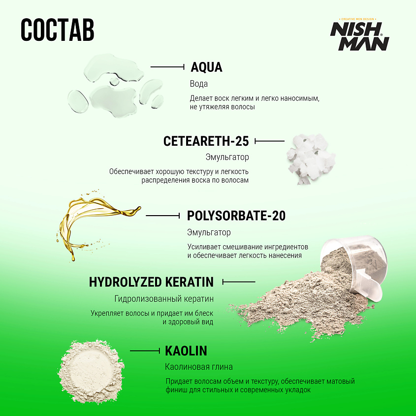 NISHMAN Матовая глина для укладки волос М2 – фото 5