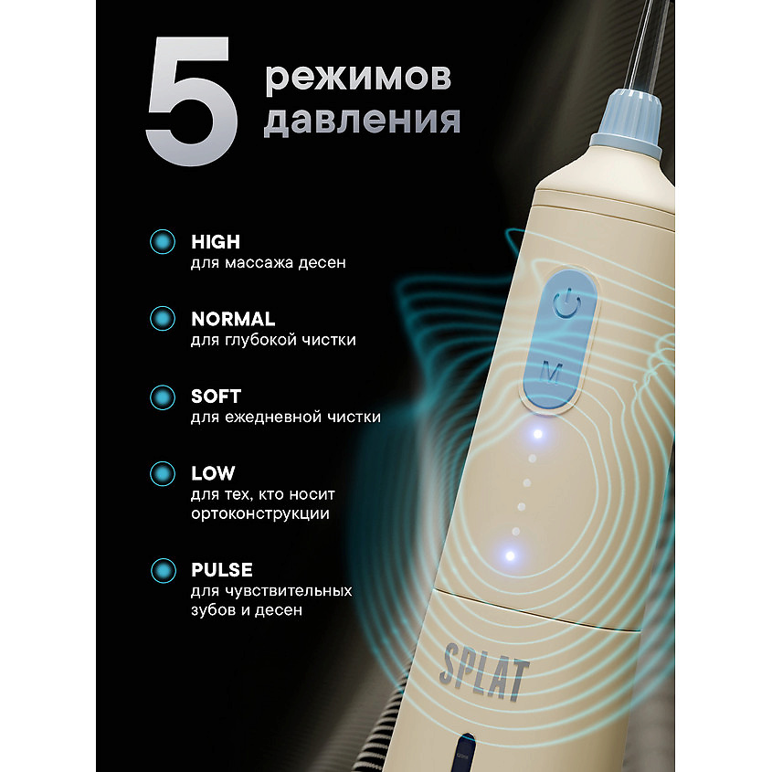 SPLAT Портативный электрический ирригатор для полости рта со сменными насадками, в комплекте с зарядным устройством, модель Н300 Sense&Power – фото 14