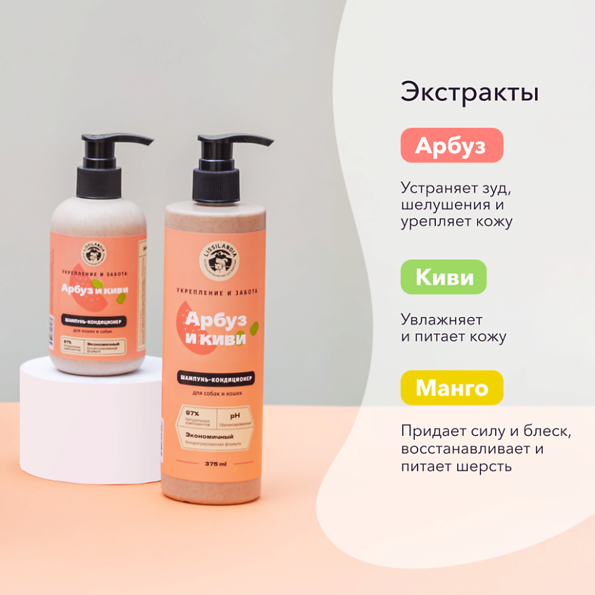 LISSILANDIA Шампунь с кондиционером LissiLandia Арбуз и Киви для кошек и собак очищающий – фото 6