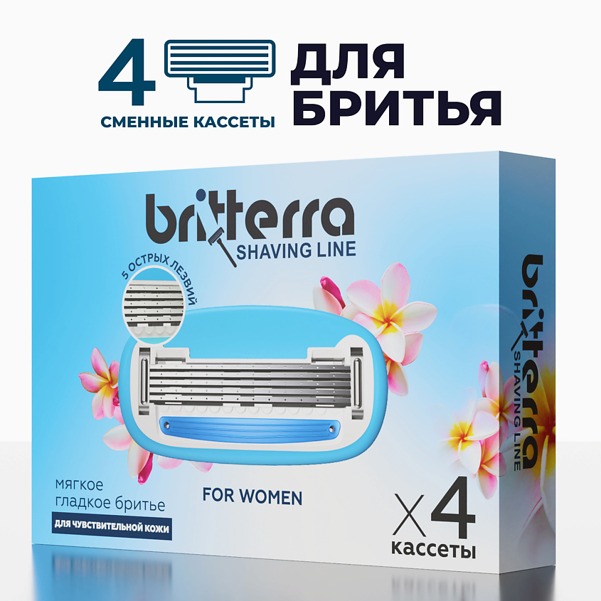 BRITTERRA Сменные картриджи для бритья женские 5 лезвий FOR WOMEN BLUE – фото 2