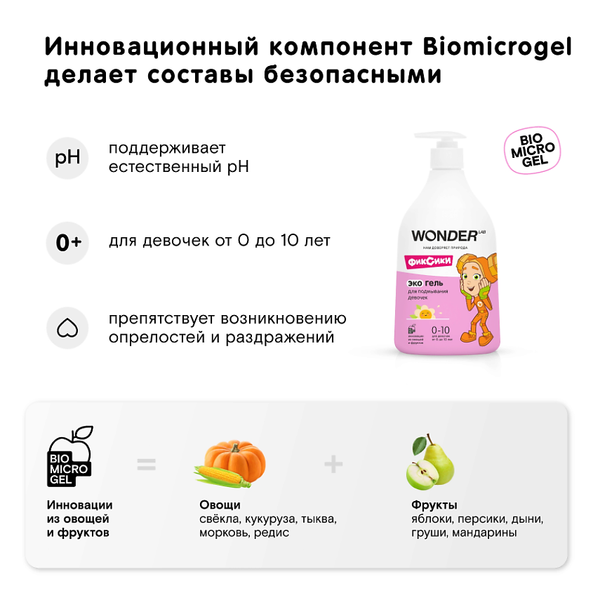 WONDER LAB Эко гель для подмывания девочек, экологичное и безопасное средство – фото 5