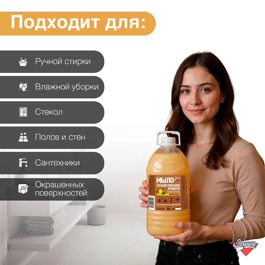 ЗОЛУШКА Мыло хозяйственное жидкое универсальное Свежий лимон – фото 8
