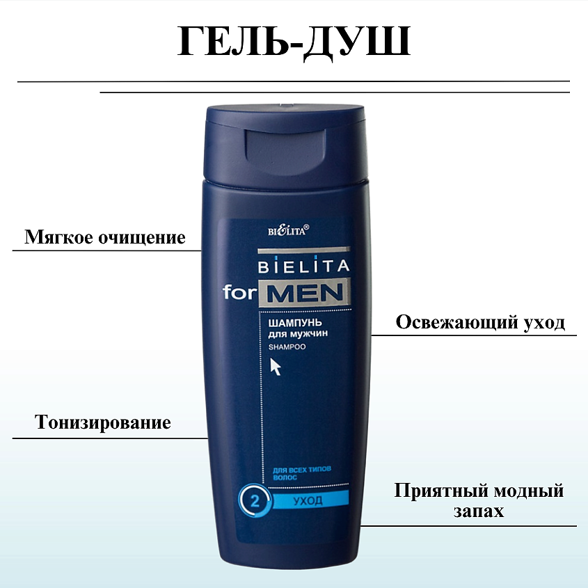 БЕЛИТА Гель для душа мужской для мытья волос и тела For Men – фото 3
