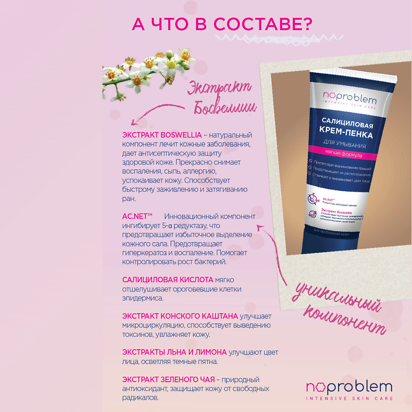 SHESMART Салициловая крем-пенка для умывания Noproblem – фото 4