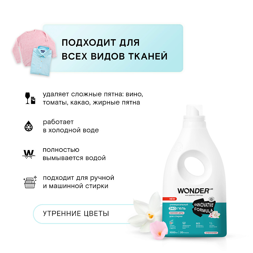 WONDER LAB Универсальный эко гель для стирки белья "Утренние цветы" – фото 9