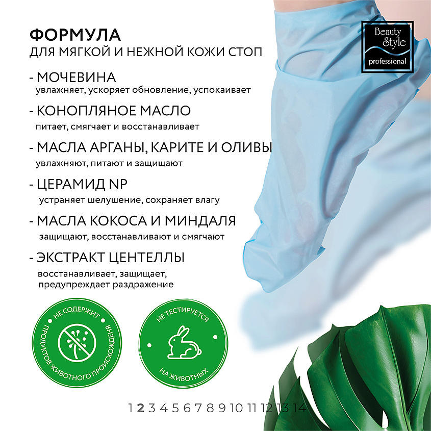 Beauty Style Носочки увлажняющие для педикюра «UREA & HEMP EXTRACT» (6 пар) – фото 3